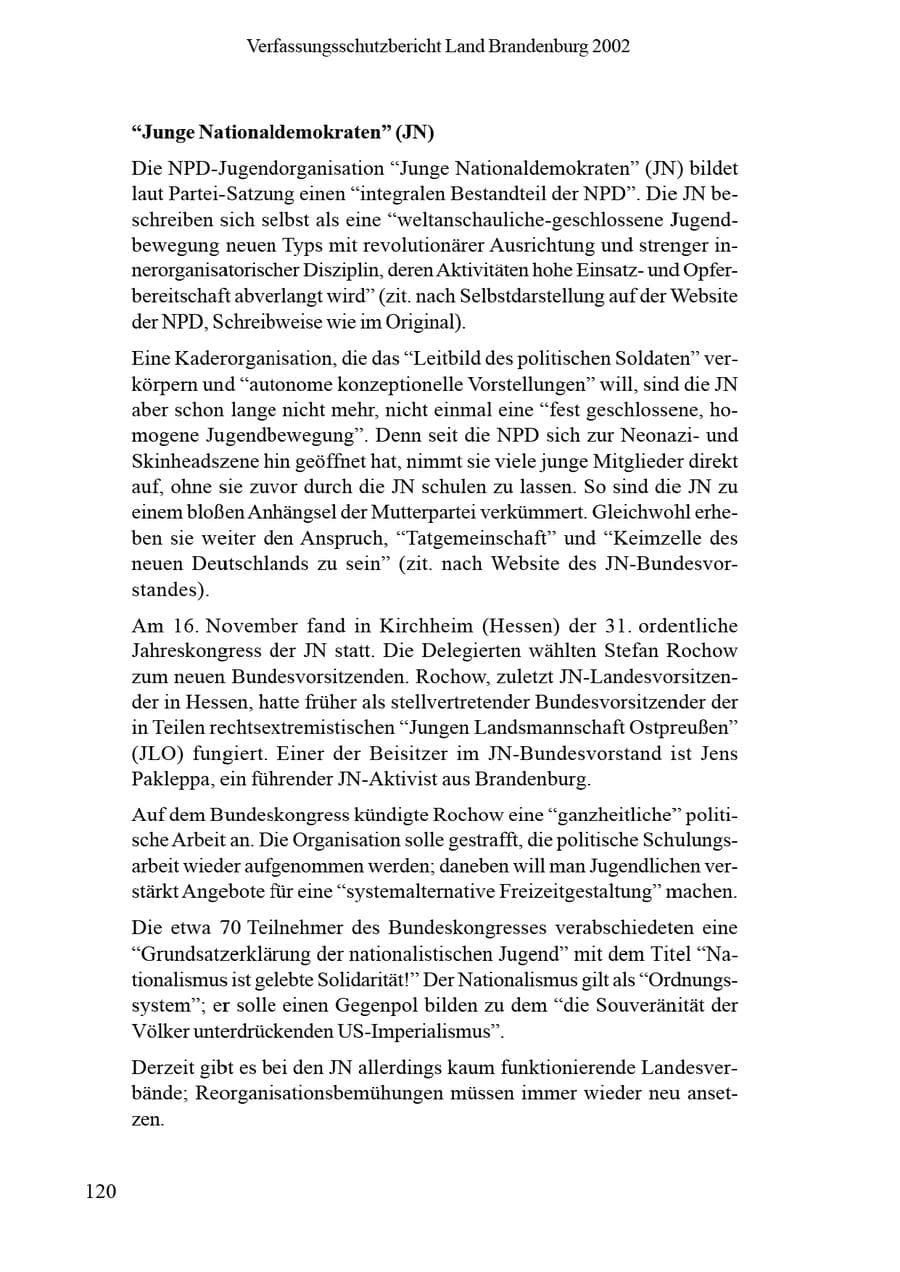 Seite 124 des Verfassungsschutzbericht 2002 Brandenburg