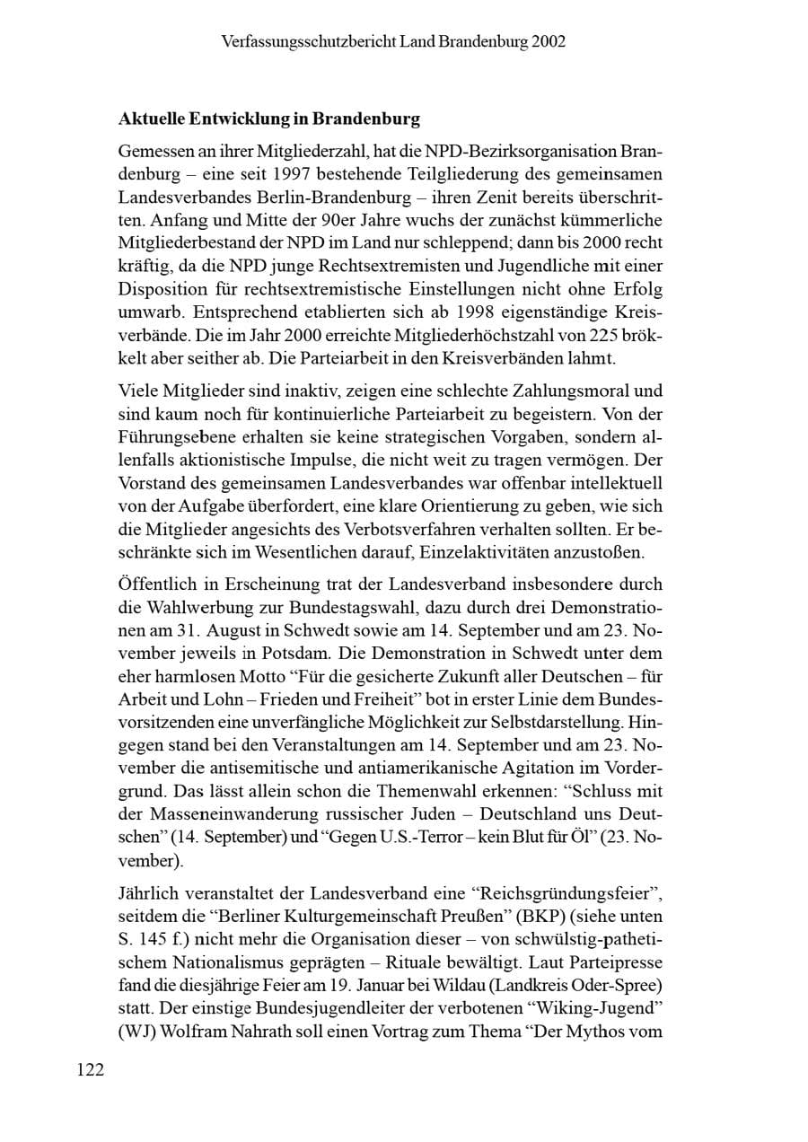 Seite 126 des Verfassungsschutzbericht 2002 Brandenburg