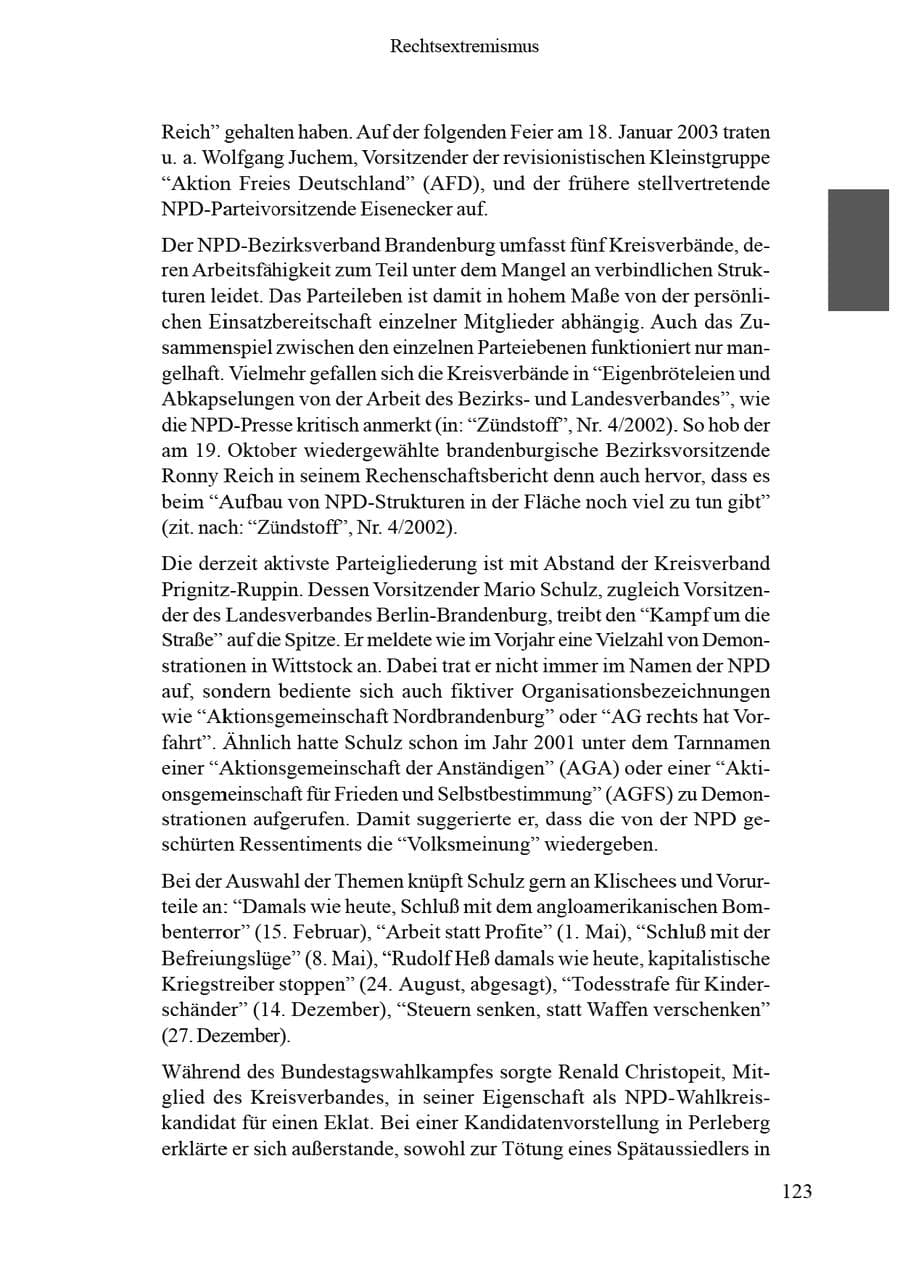 Seite 127 des Verfassungsschutzbericht 2002 Brandenburg