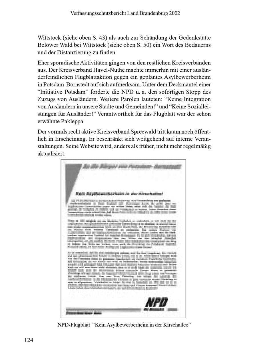 Seite 128 des Verfassungsschutzbericht 2002 Brandenburg