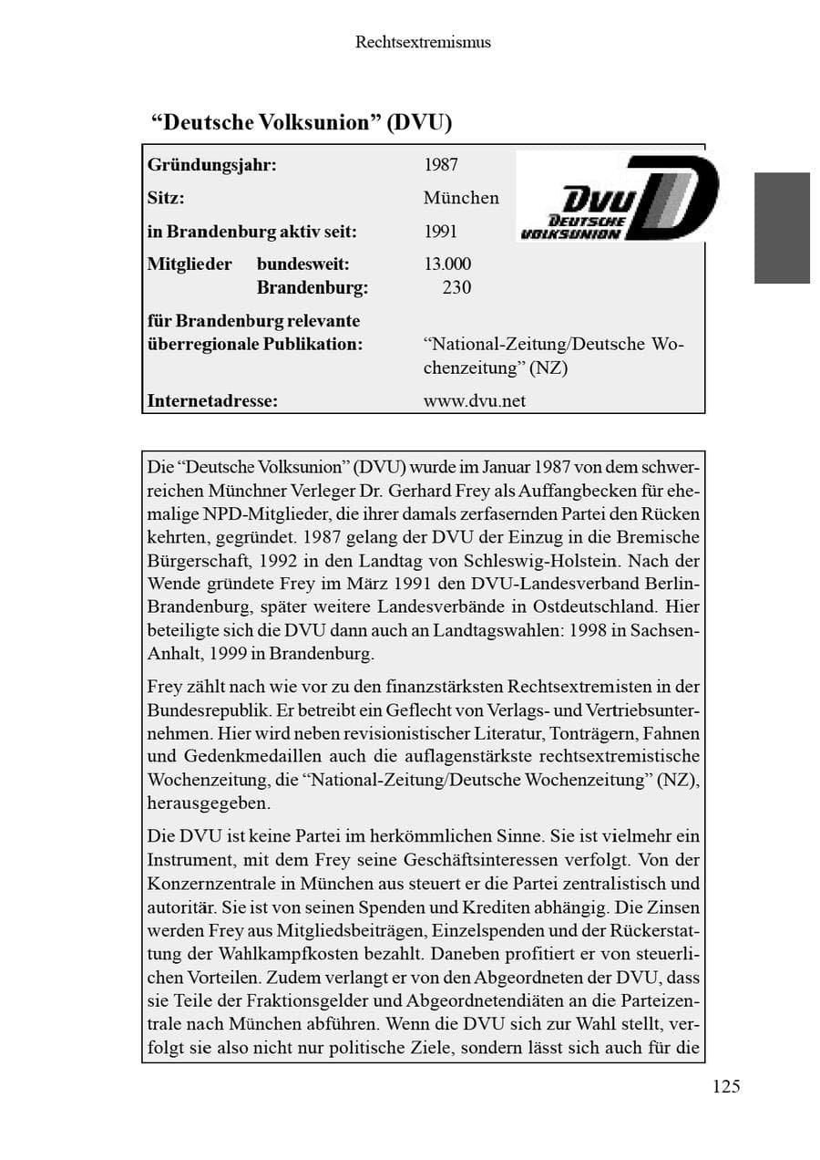 Seite 129 des Verfassungsschutzbericht 2002 Brandenburg