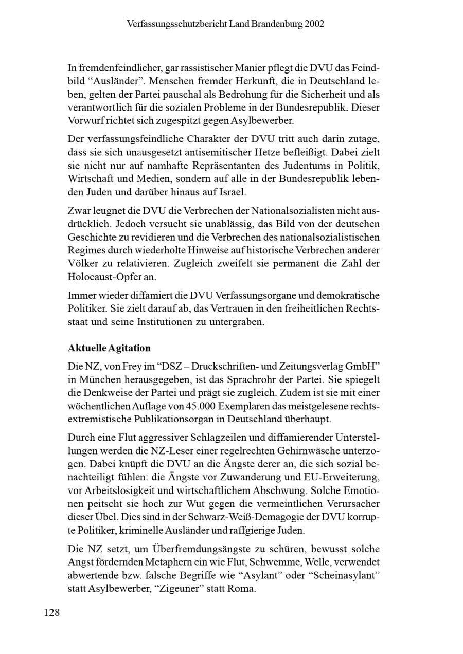Seite 132 des Verfassungsschutzbericht 2002 Brandenburg