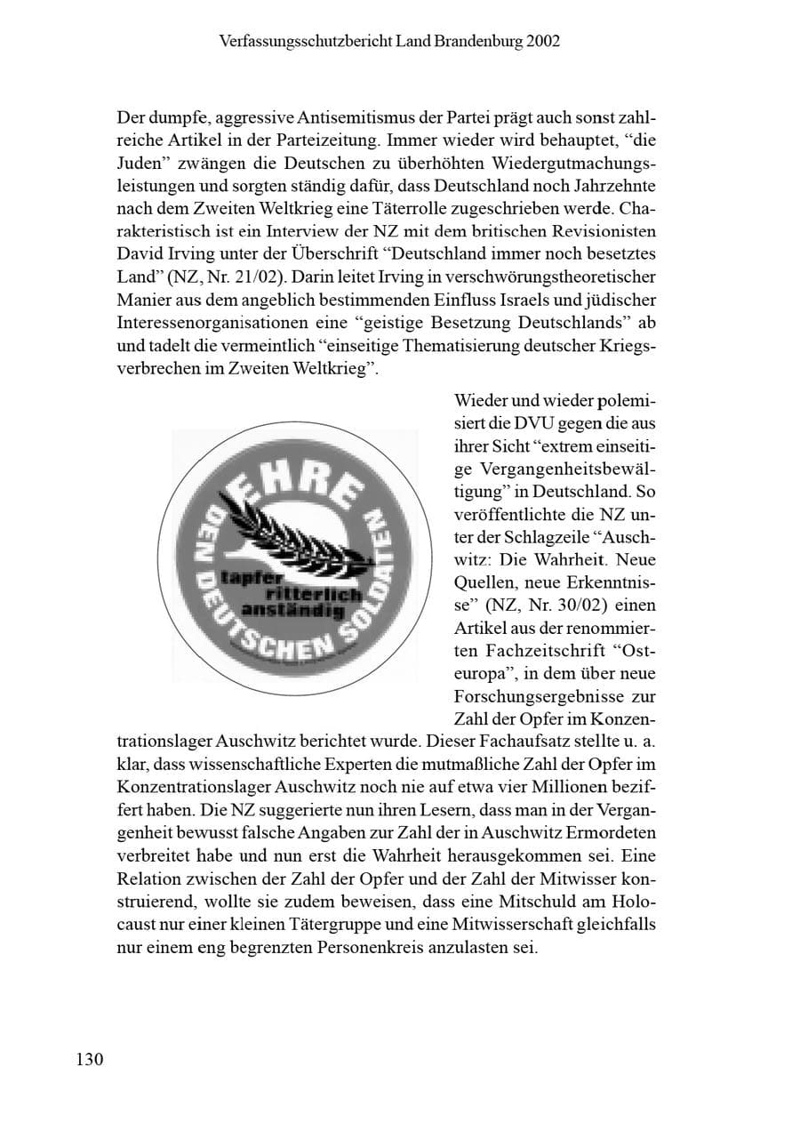 Seite 134 des Verfassungsschutzbericht 2002 Brandenburg