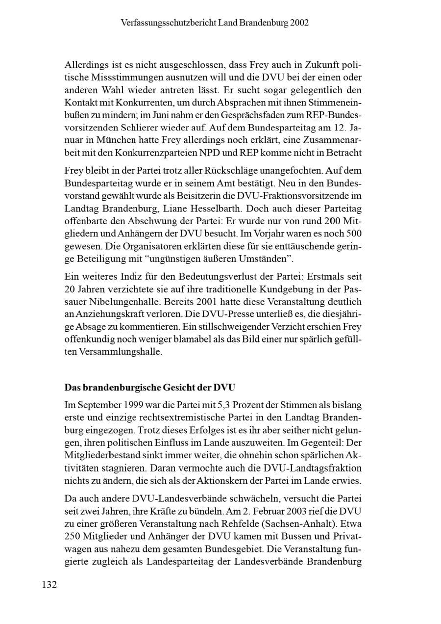 Seite 136 des Verfassungsschutzbericht 2002 Brandenburg