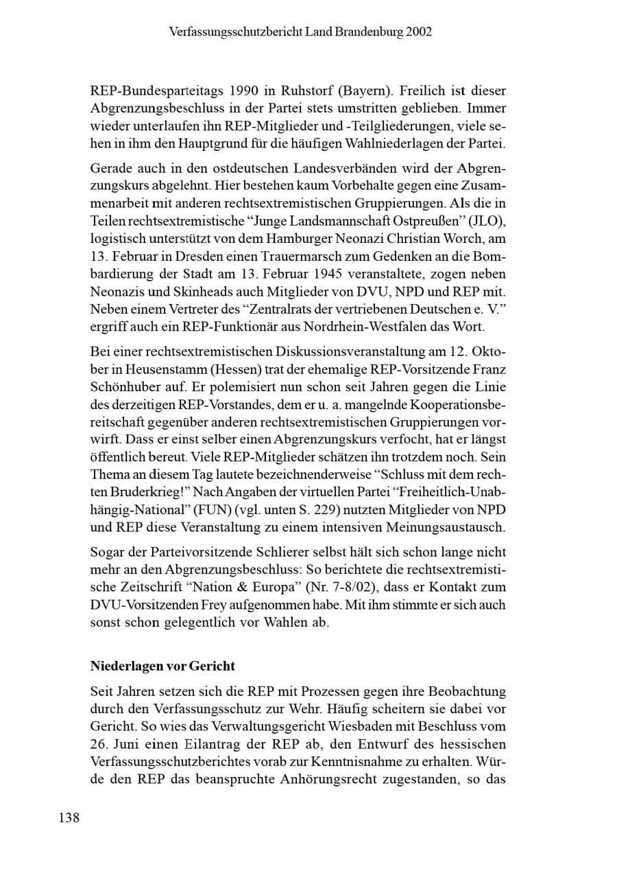 Seite 142 des Verfassungsschutzbericht 2002 Brandenburg