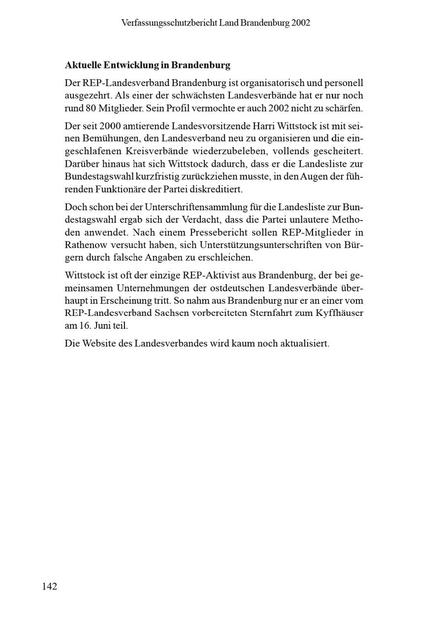 Seite 146 des Verfassungsschutzbericht 2002 Brandenburg