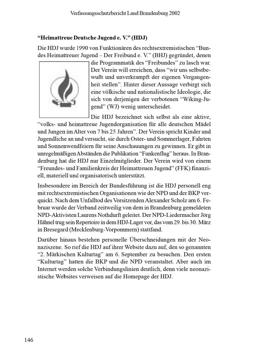 Seite 150 des Verfassungsschutzbericht 2002 Brandenburg