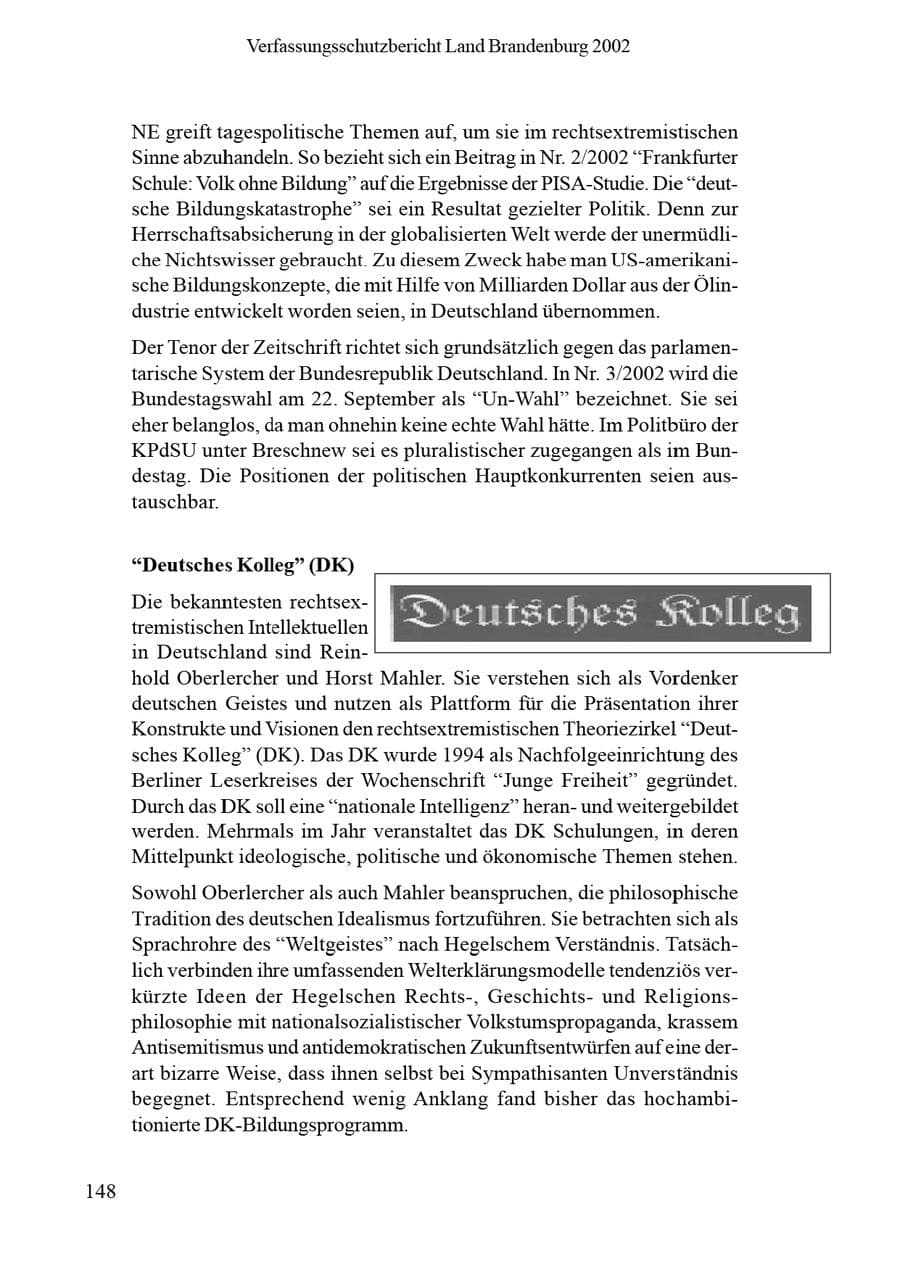 Seite 152 des Verfassungsschutzbericht 2002 Brandenburg