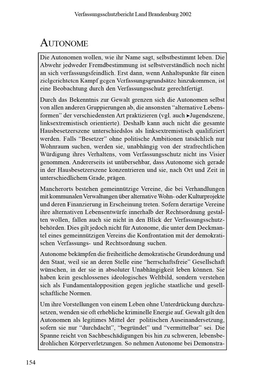 Seite 158 des Verfassungsschutzbericht 2002 Brandenburg