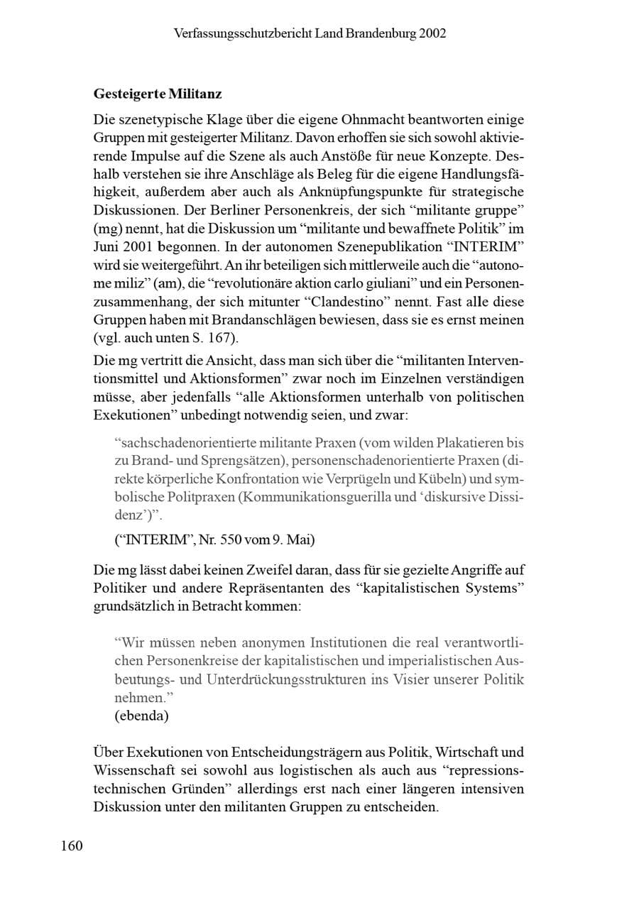 Seite 164 des Verfassungsschutzbericht 2002 Brandenburg