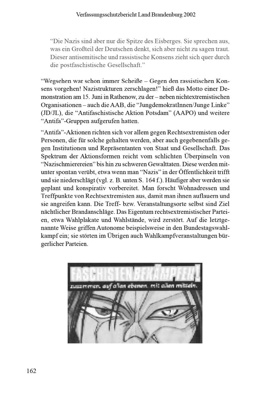 Seite 166 des Verfassungsschutzbericht 2002 Brandenburg