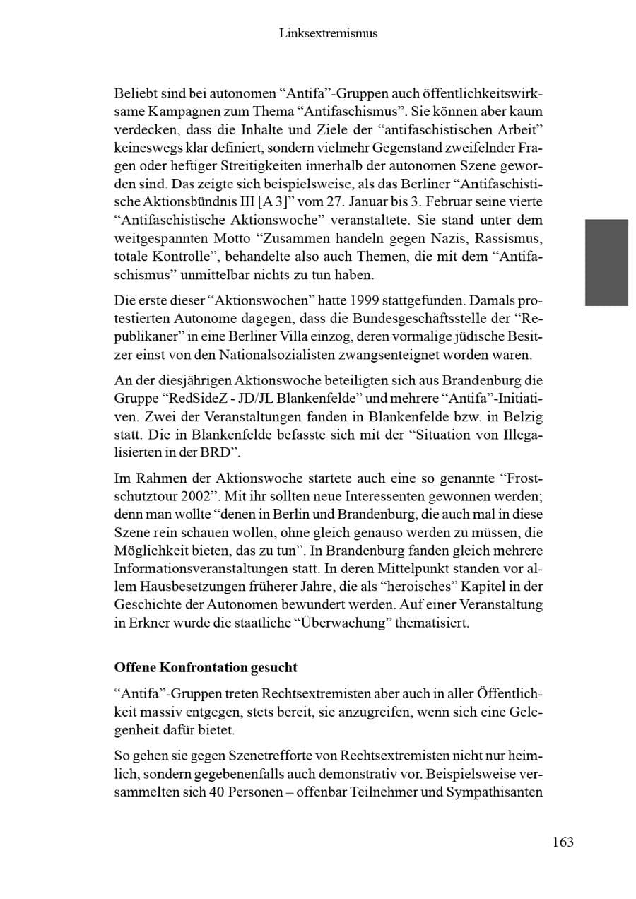 Seite 167 des Verfassungsschutzbericht 2002 Brandenburg