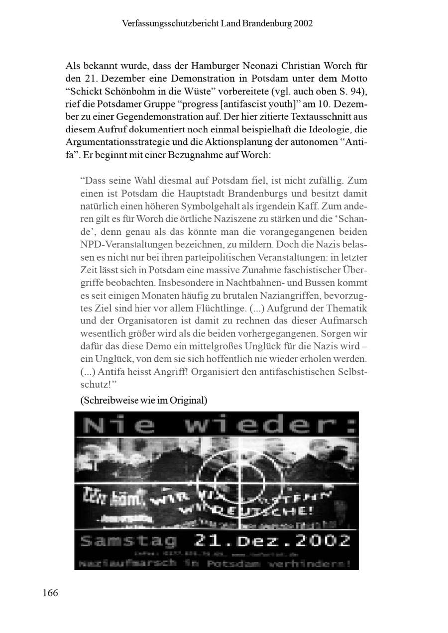 Seite 170 des Verfassungsschutzbericht 2002 Brandenburg