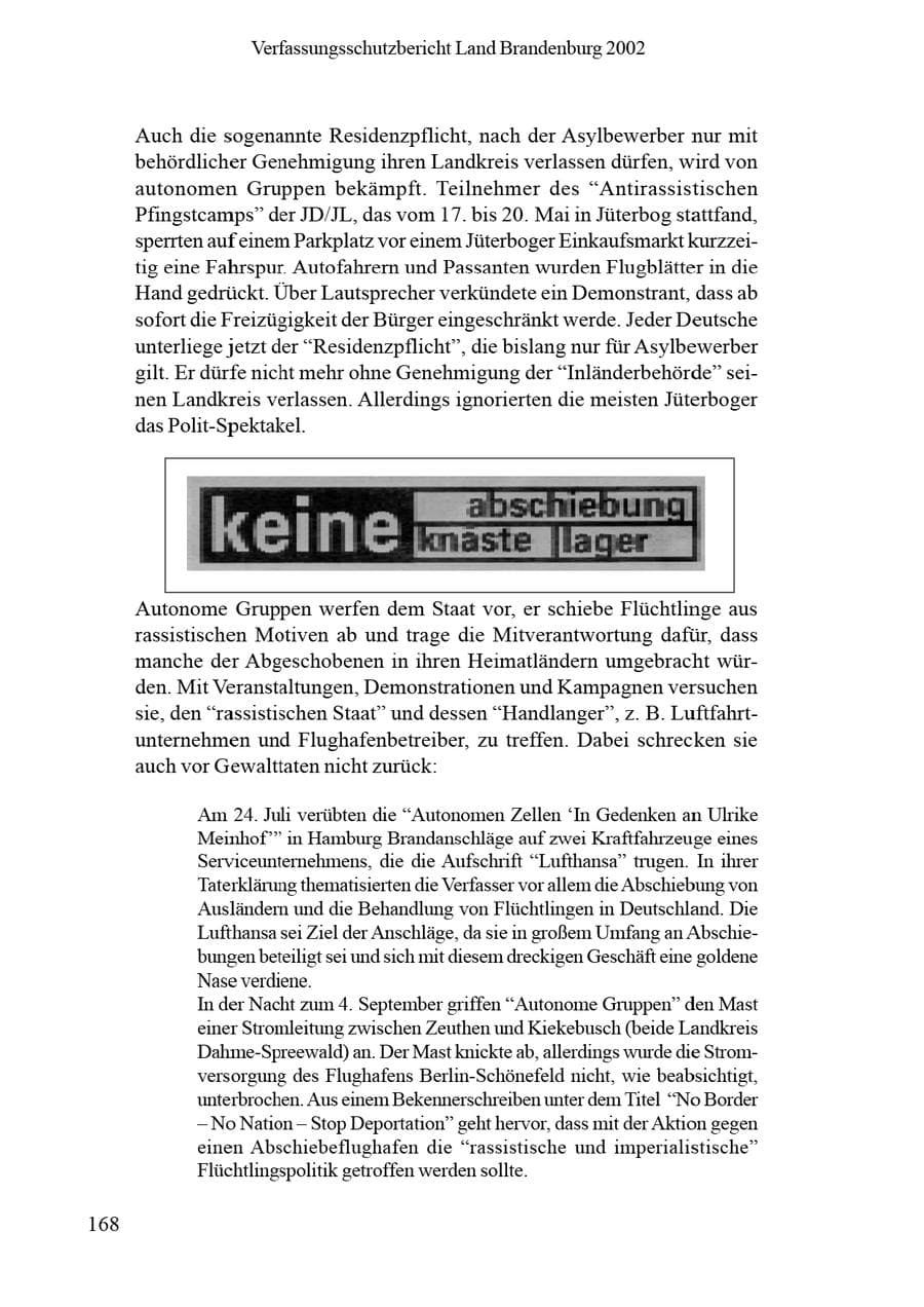 Seite 172 des Verfassungsschutzbericht 2002 Brandenburg