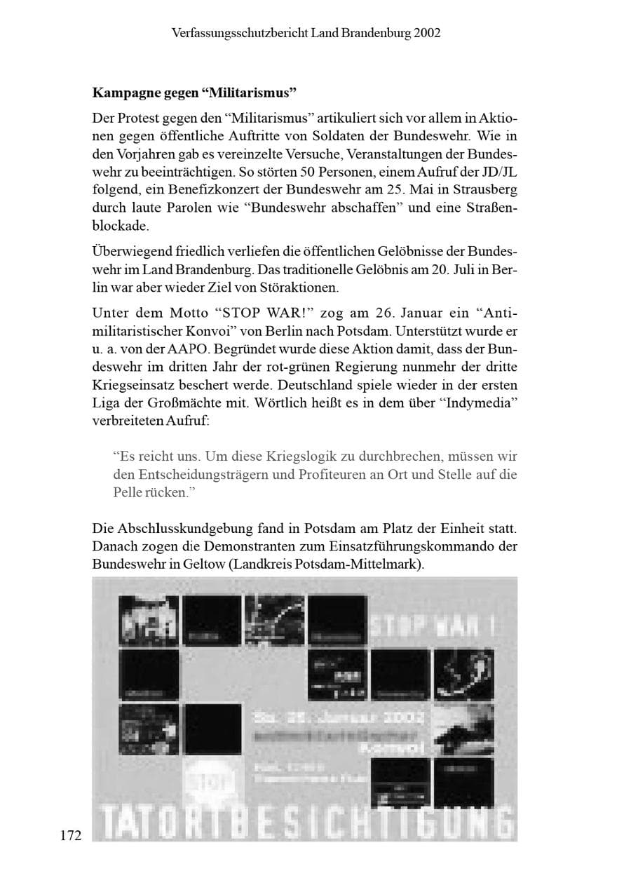 Seite 176 des Verfassungsschutzbericht 2002 Brandenburg