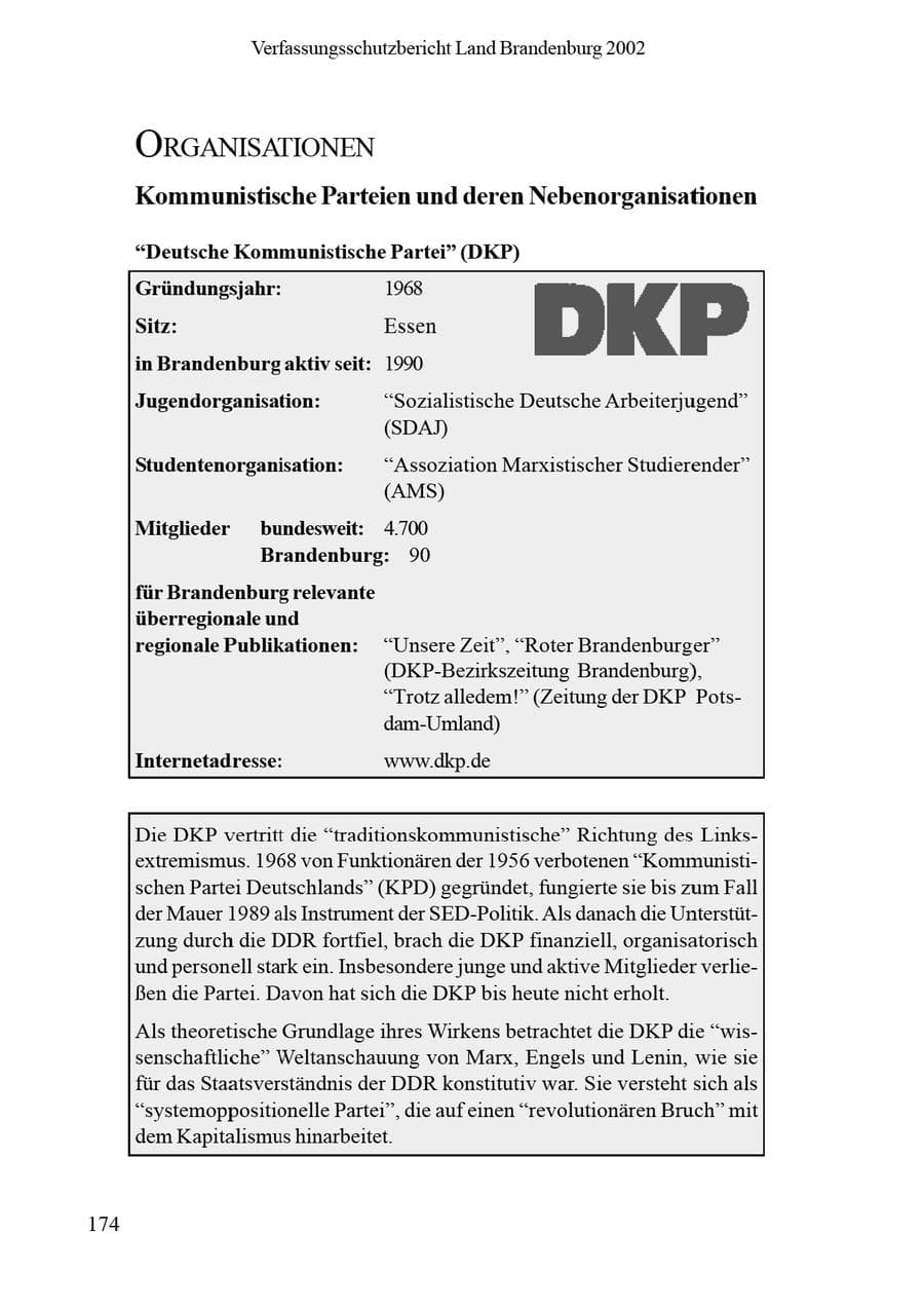Seite 178 des Verfassungsschutzbericht 2002 Brandenburg