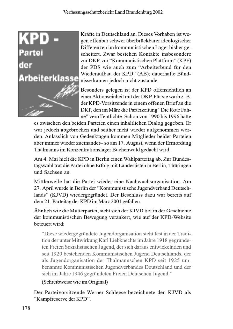 Seite 182 des Verfassungsschutzbericht 2002 Brandenburg