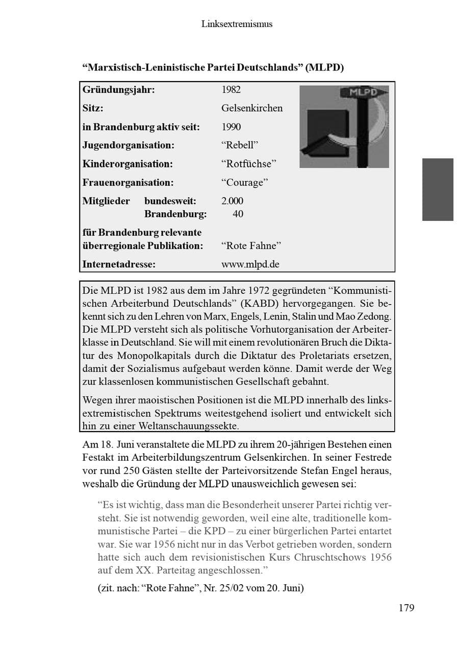 Seite 183 des Verfassungsschutzbericht 2002 Brandenburg