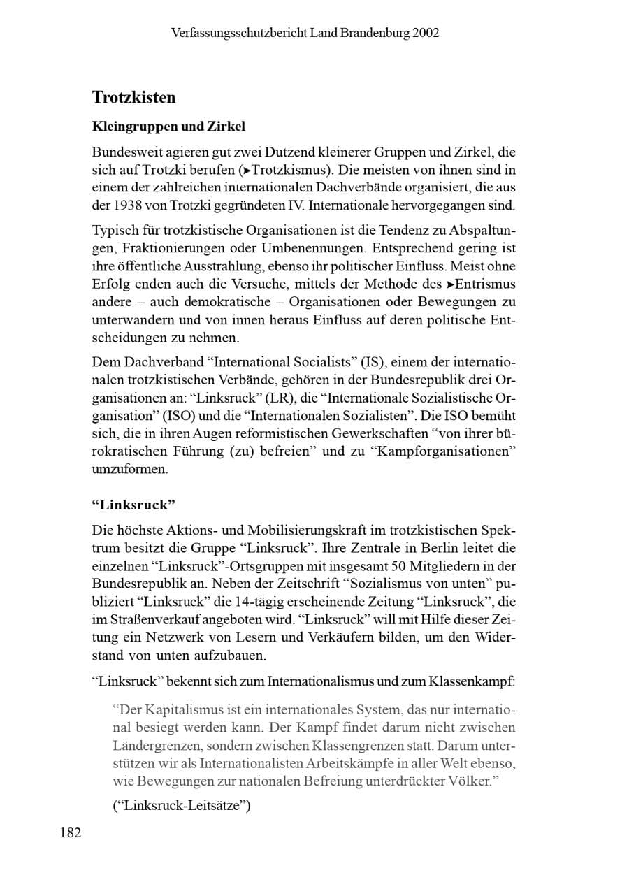 Seite 186 des Verfassungsschutzbericht 2002 Brandenburg