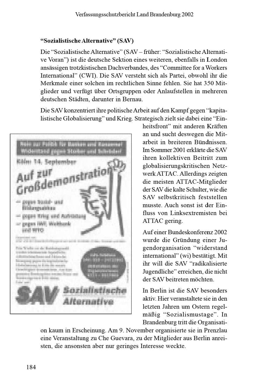Seite 188 des Verfassungsschutzbericht 2002 Brandenburg