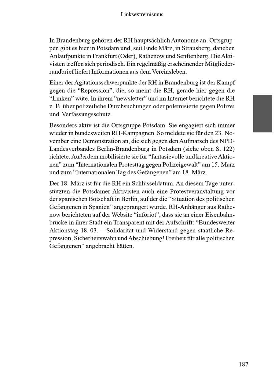 Seite 191 des Verfassungsschutzbericht 2002 Brandenburg