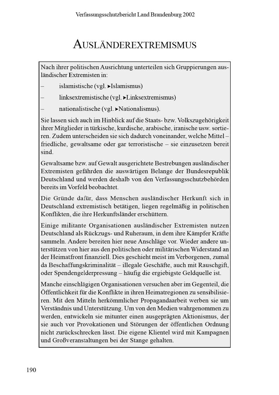 Seite 194 des Verfassungsschutzbericht 2002 Brandenburg