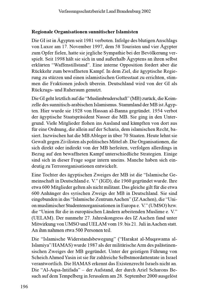 Seite 200 des Verfassungsschutzbericht 2002 Brandenburg