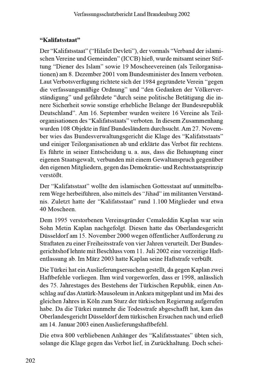 Seite 206 des Verfassungsschutzbericht 2002 Brandenburg