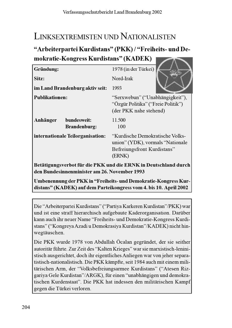 Seite 208 des Verfassungsschutzbericht 2002 Brandenburg