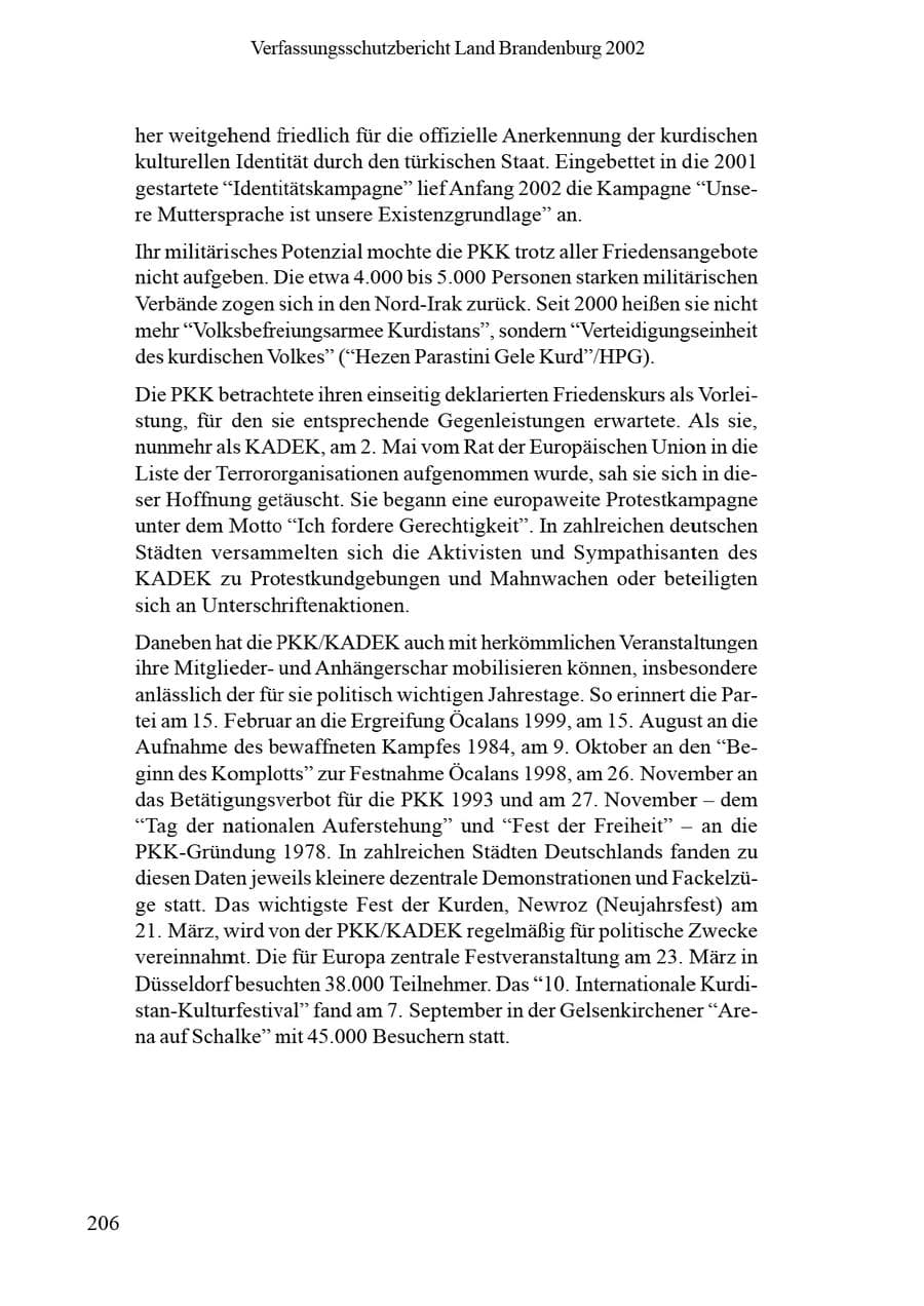 Seite 210 des Verfassungsschutzbericht 2002 Brandenburg