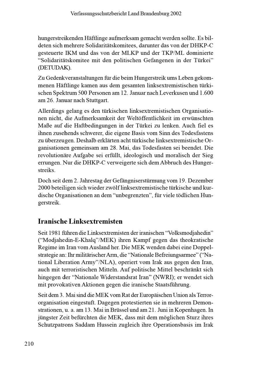 Seite 214 des Verfassungsschutzbericht 2002 Brandenburg