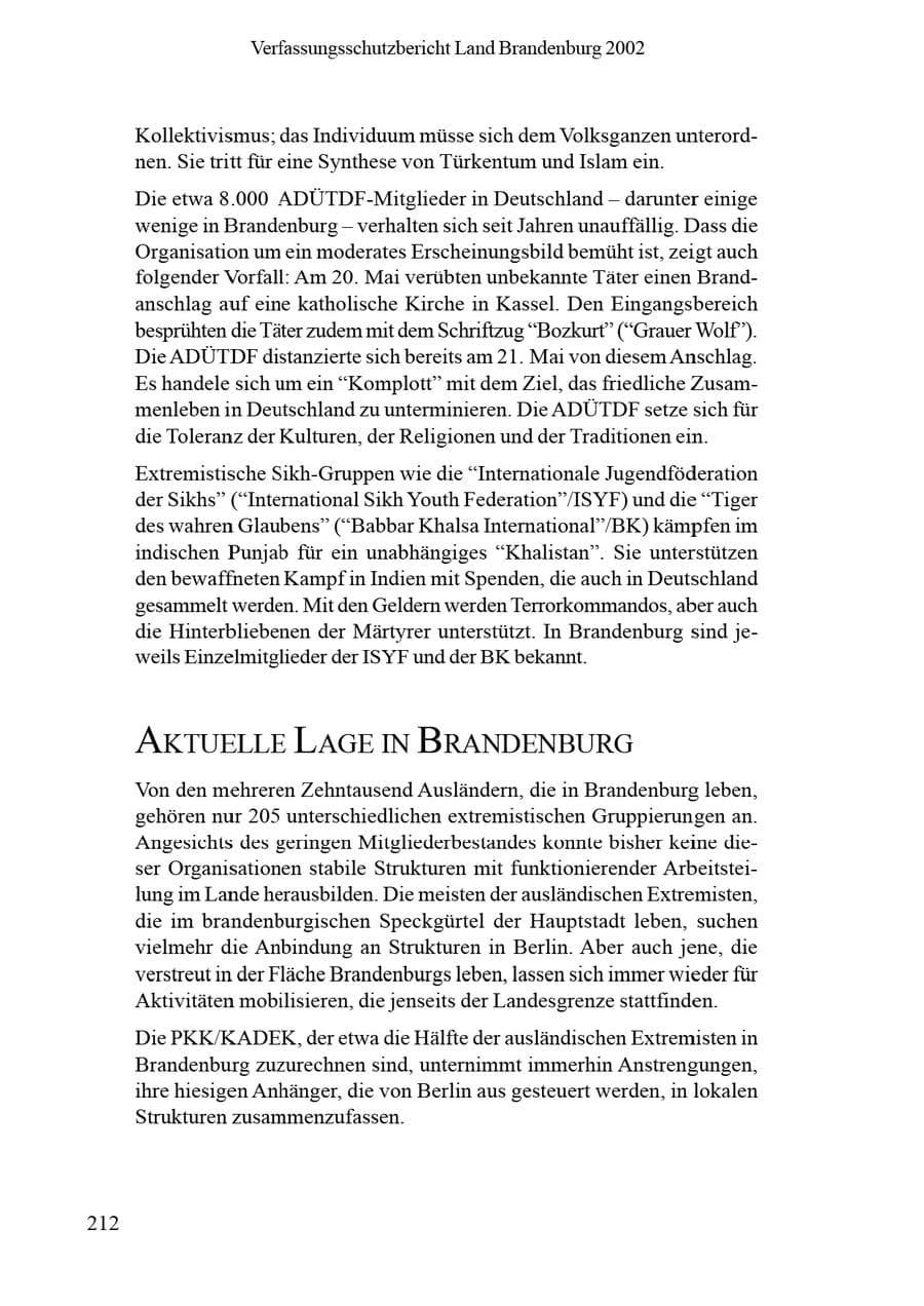 Seite 216 des Verfassungsschutzbericht 2002 Brandenburg