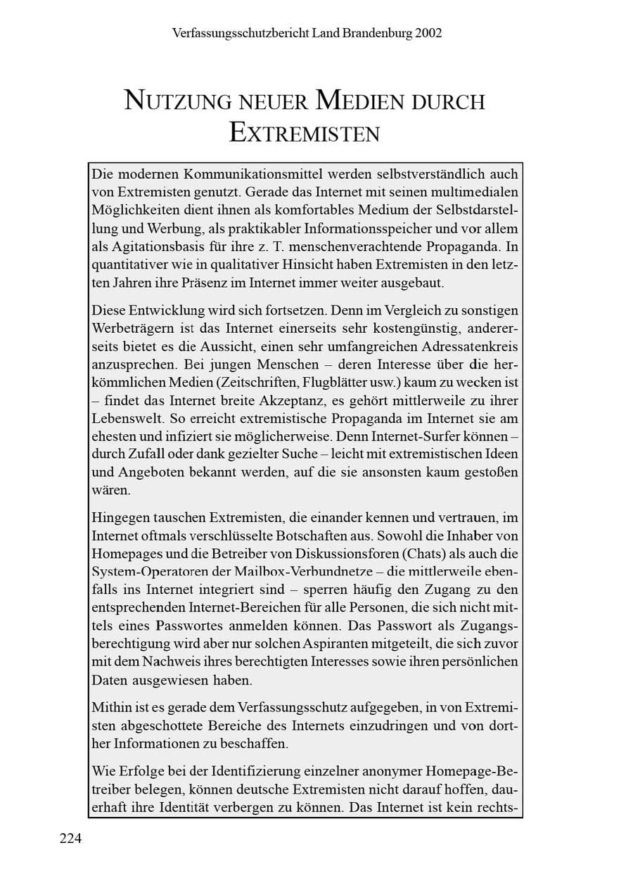 Seite 228 des Verfassungsschutzbericht 2002 Brandenburg