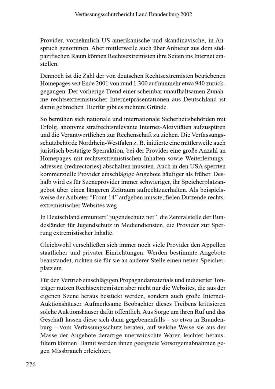 Seite 230 des Verfassungsschutzbericht 2002 Brandenburg