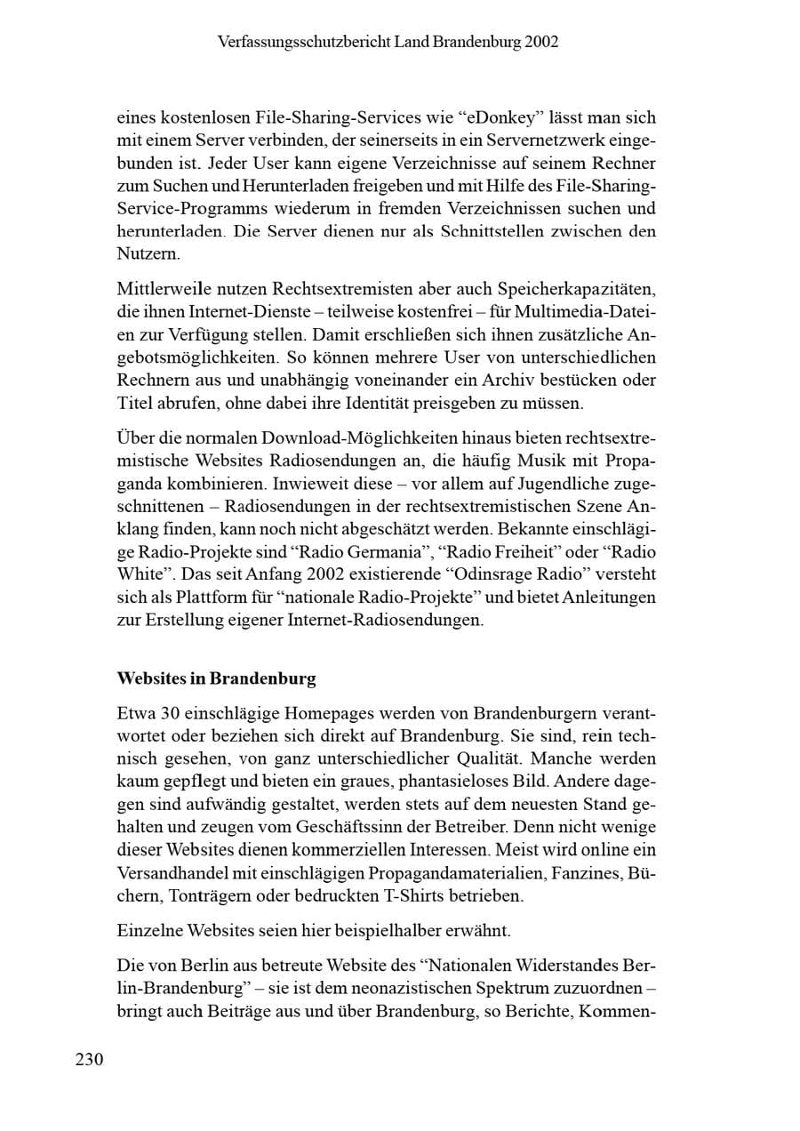 Seite 234 des Verfassungsschutzbericht 2002 Brandenburg