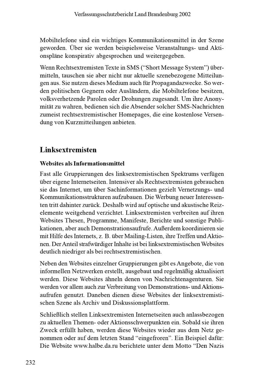 Seite 236 des Verfassungsschutzbericht 2002 Brandenburg