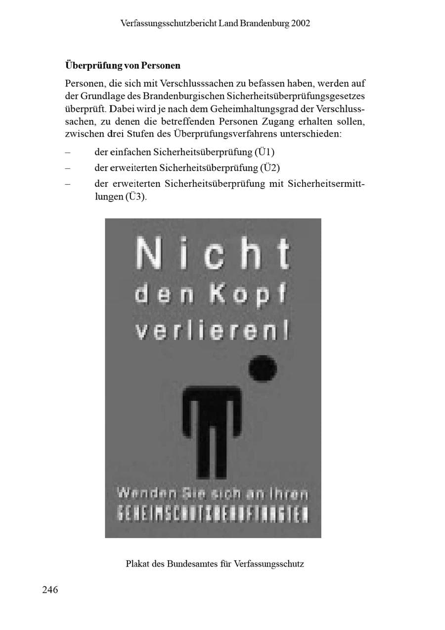 Seite 250 des Verfassungsschutzbericht 2002 Brandenburg