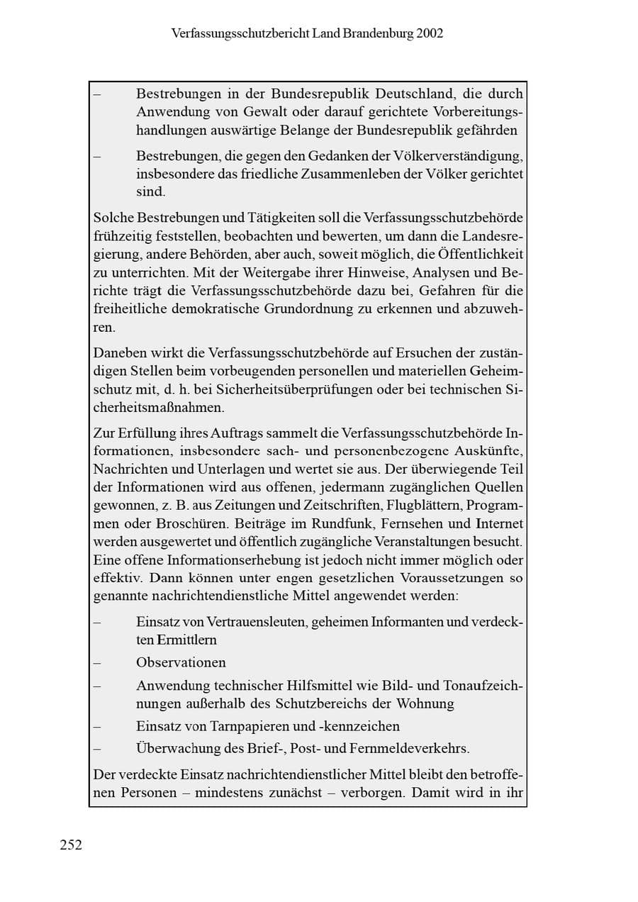 Seite 256 des Verfassungsschutzbericht 2002 Brandenburg