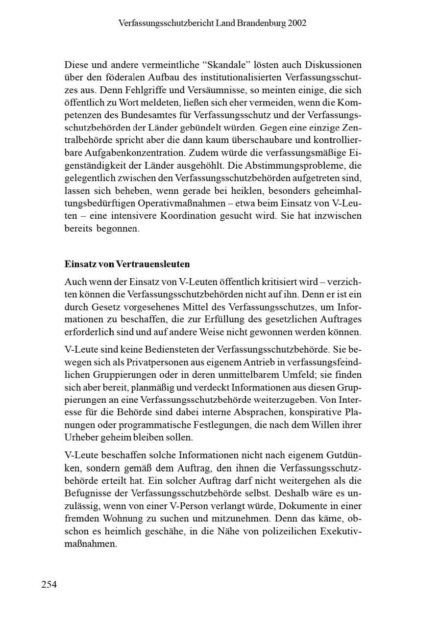 Seite 258 des Verfassungsschutzbericht 2002 Brandenburg