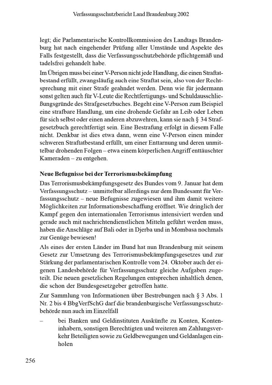 Seite 260 des Verfassungsschutzbericht 2002 Brandenburg