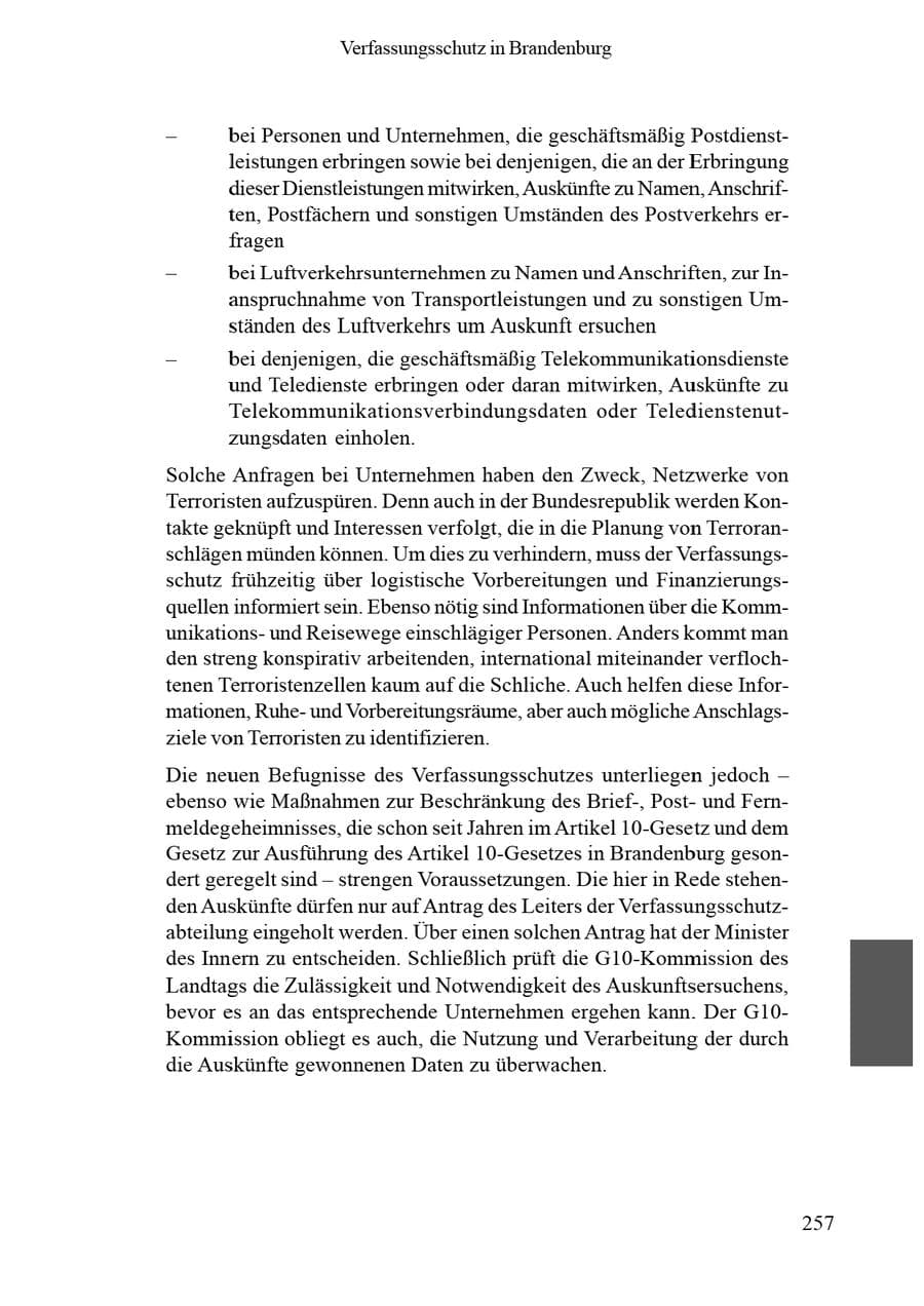 Seite 261 des Verfassungsschutzbericht 2002 Brandenburg
