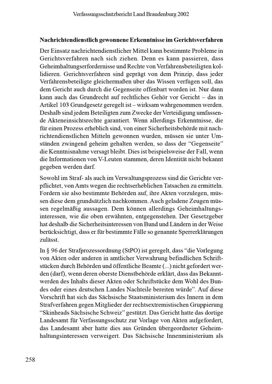 Seite 262 des Verfassungsschutzbericht 2002 Brandenburg