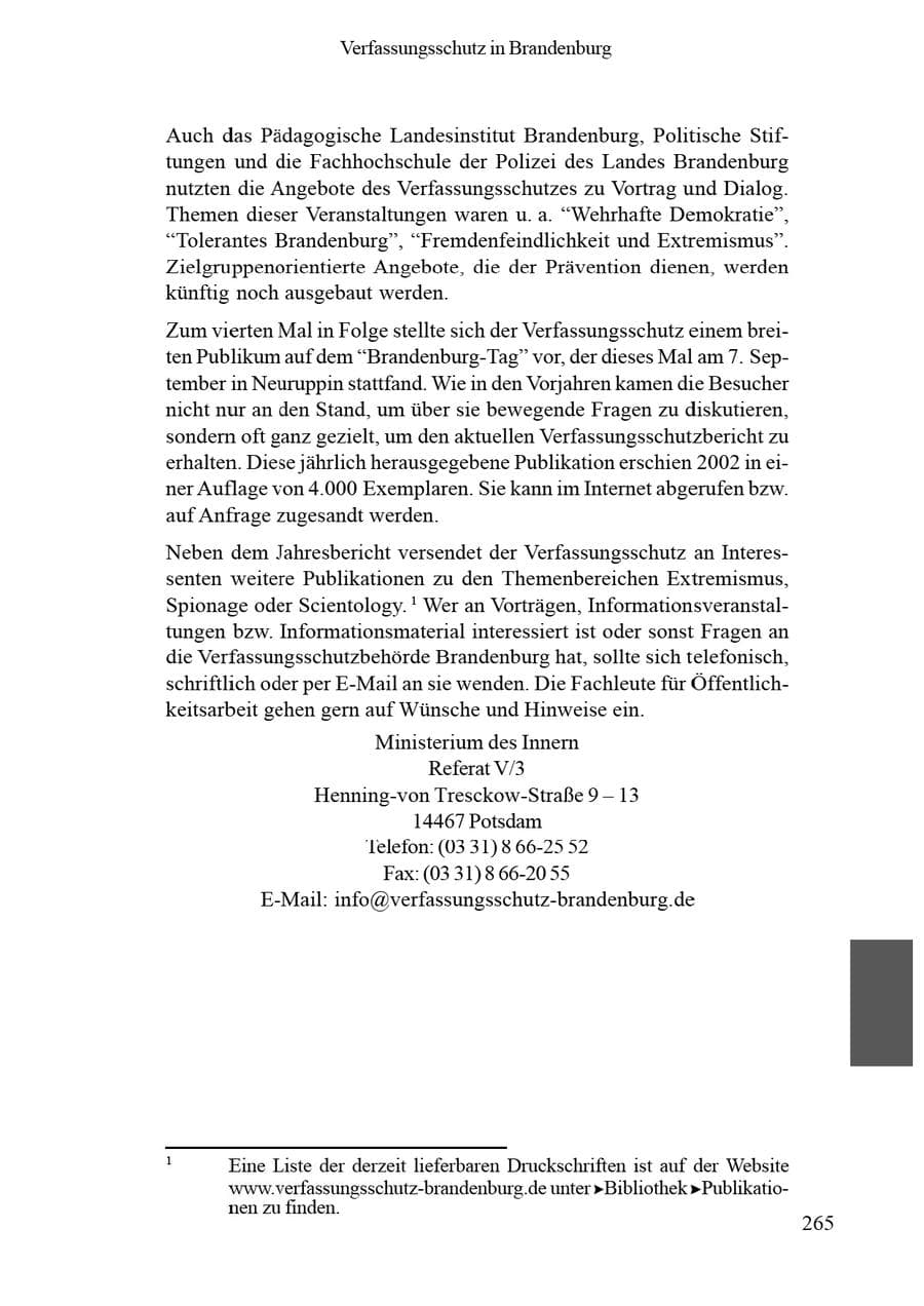Seite 269 des Verfassungsschutzbericht 2002 Brandenburg
