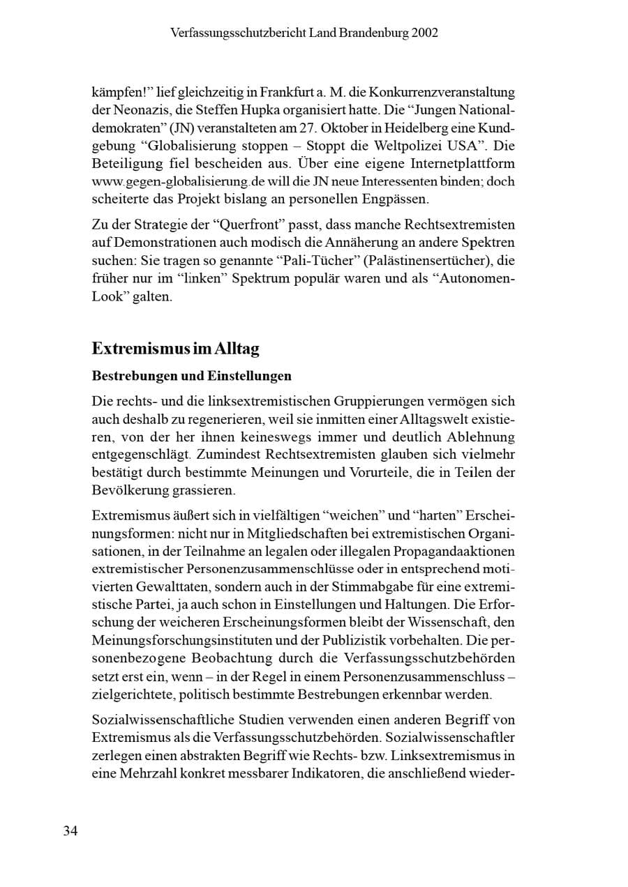 Seite 38 des Verfassungsschutzbericht 2002 Brandenburg