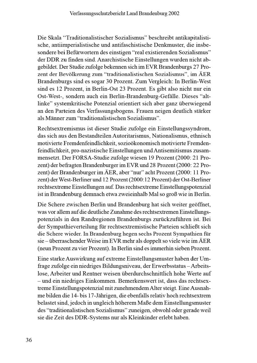 Seite 40 des Verfassungsschutzbericht 2002 Brandenburg