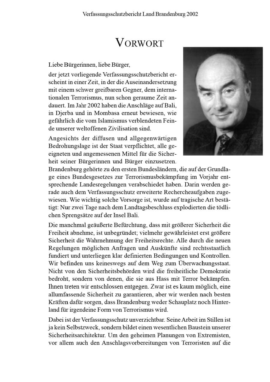 Seite 5 des Verfassungsschutzbericht 2002 Brandenburg