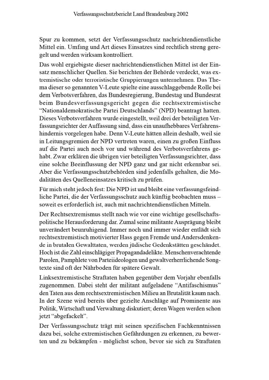 Seite 6 des Verfassungsschutzbericht 2002 Brandenburg