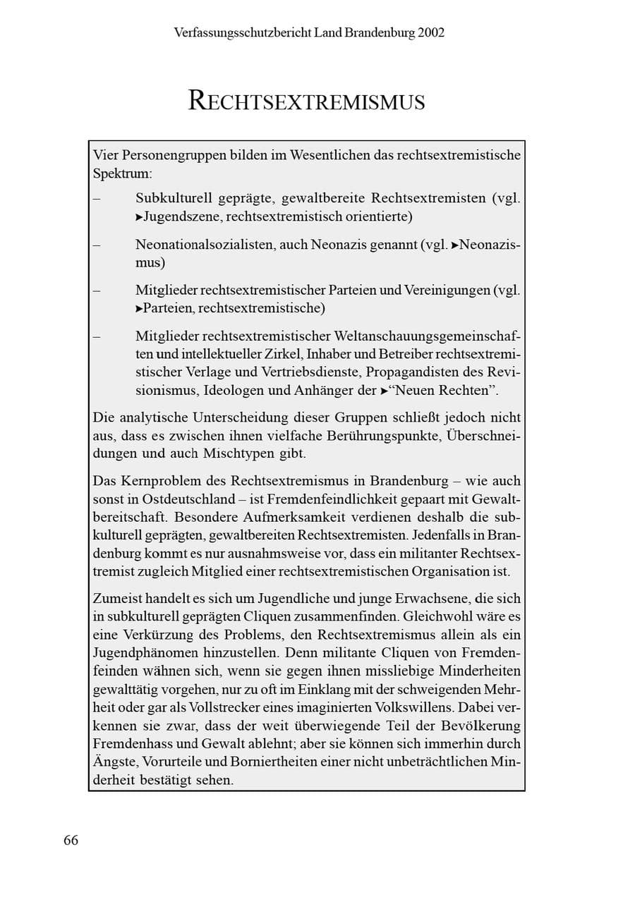 Seite 70 des Verfassungsschutzbericht 2002 Brandenburg