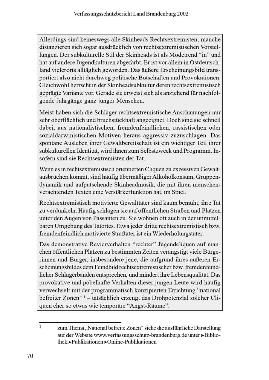 Seite 74 des Verfassungsschutzbericht 2002 Brandenburg