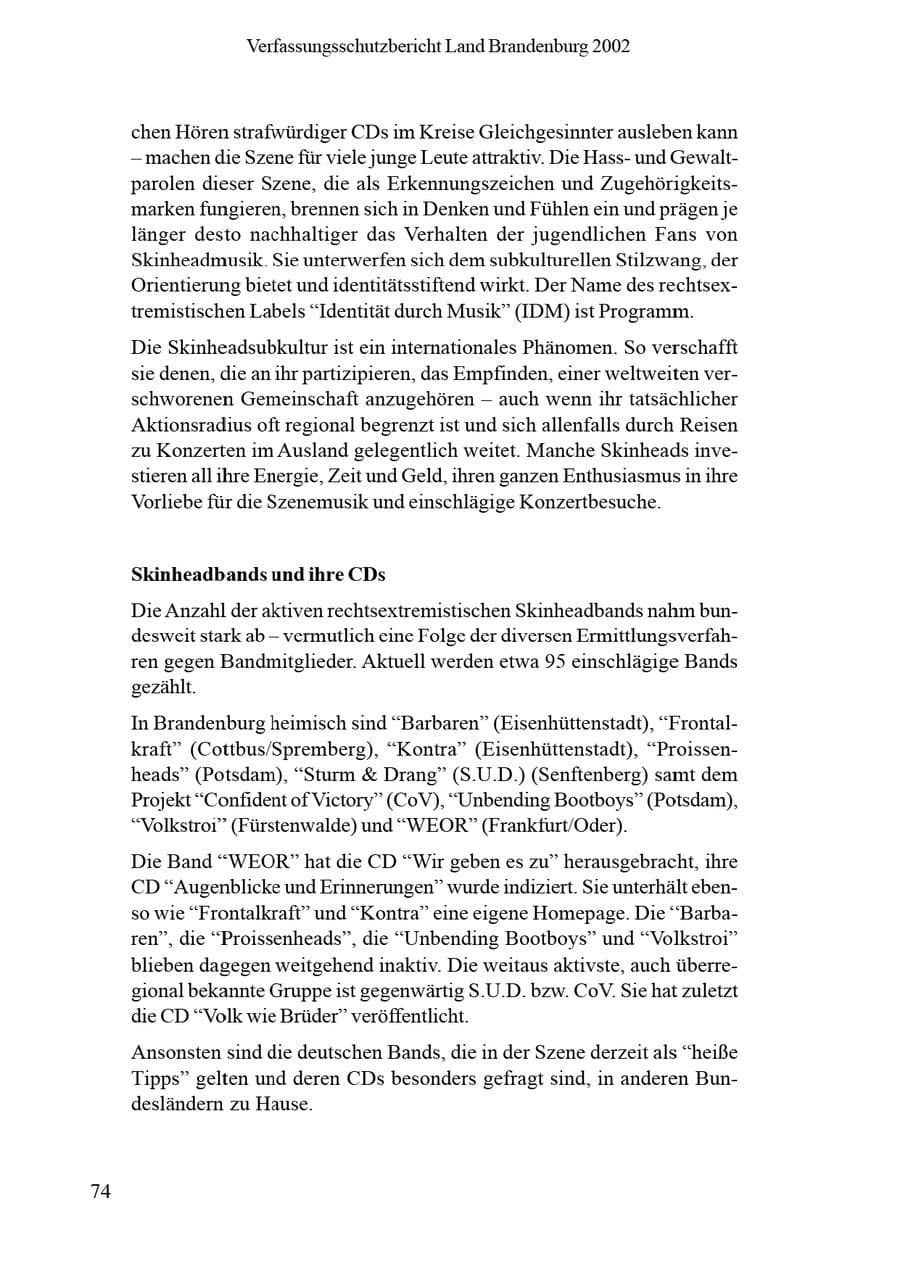 Seite 78 des Verfassungsschutzbericht 2002 Brandenburg